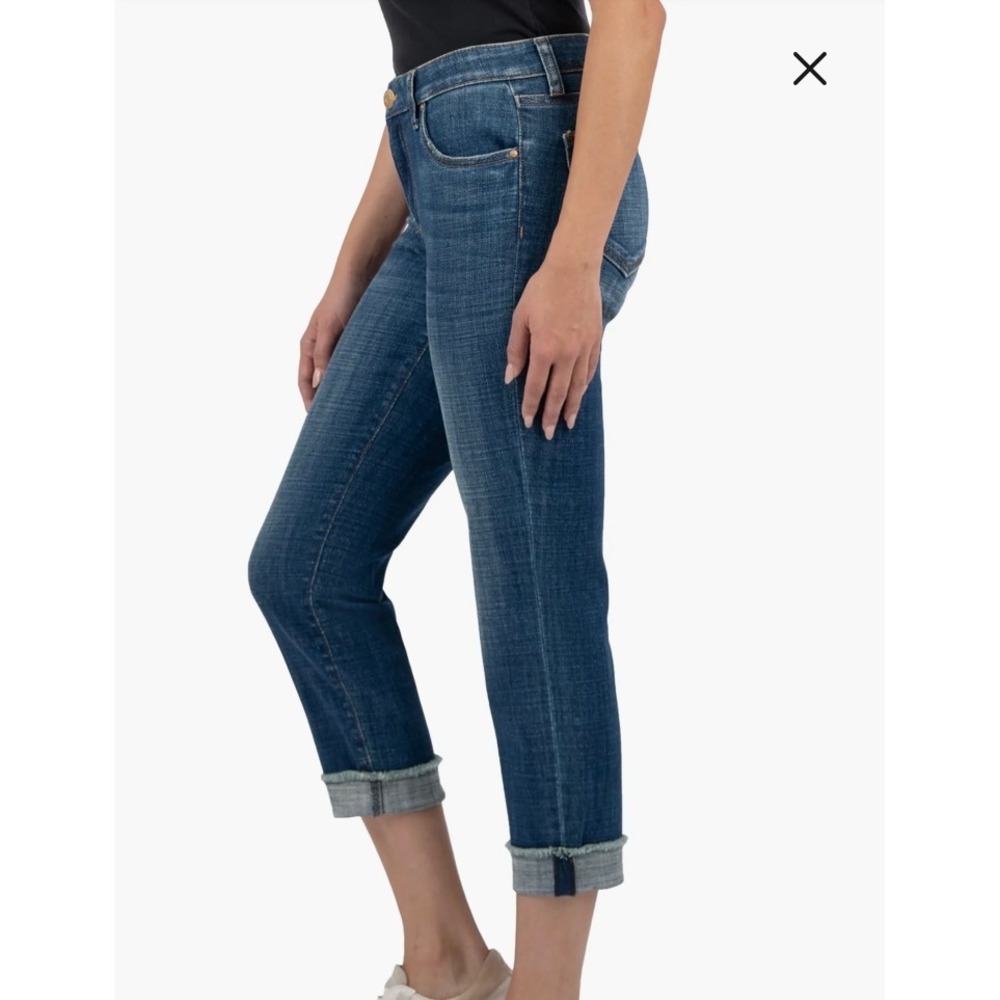 Kut from the Kloth Amy Crop Straight Leg Jeans Blue Med Wash SZ 2 Women Cuffed